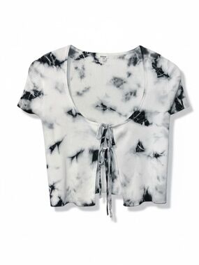 Garage White & Navy Tie-Dye Crop Top – Size Medium